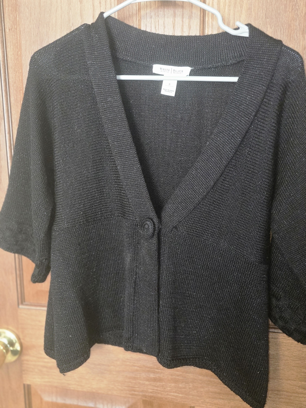 White House Black Market Black Knit Cropped Cardigan Sweater Small - Chunky